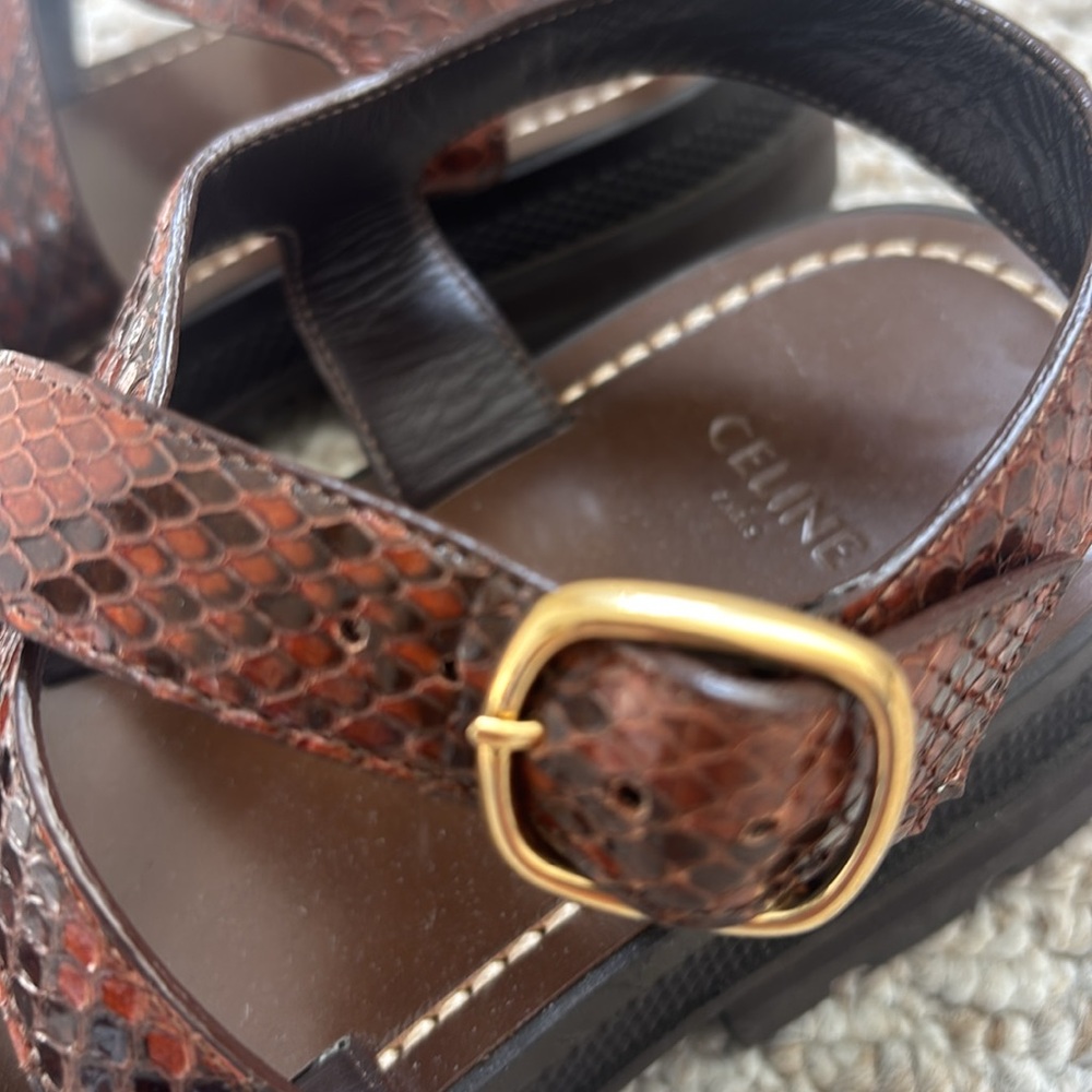 CELINE python Strappy Sandals with Gold Buckle - Picture 5 of 10